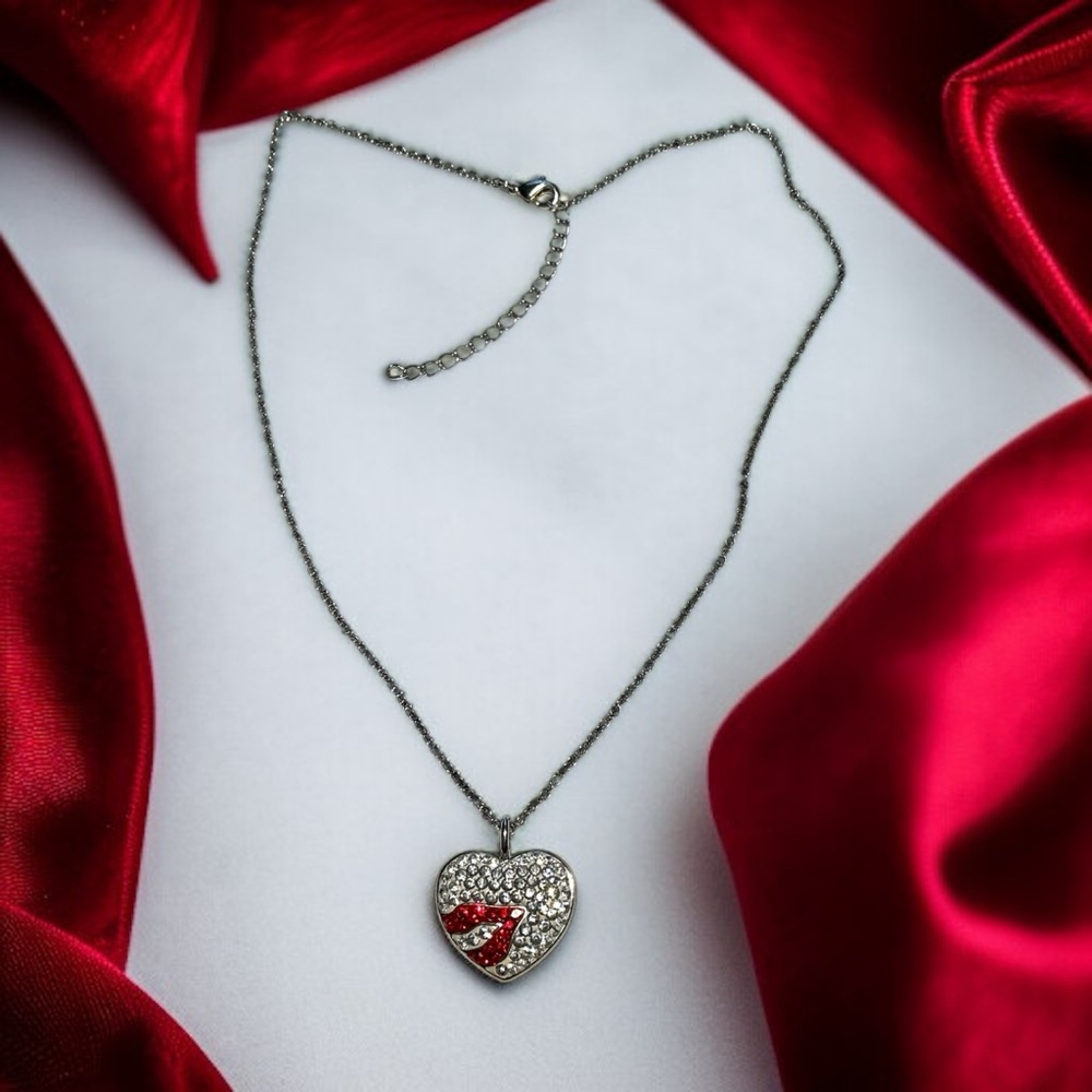 Heart Pendant Necklace with Red and Silver Accents